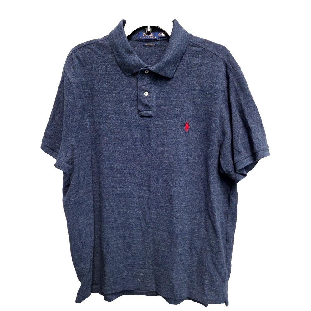 Ralph Lauren Polo Shirt‎ Mens XXL Custom Slim Fit Pique Pony Logo Heathered Navy